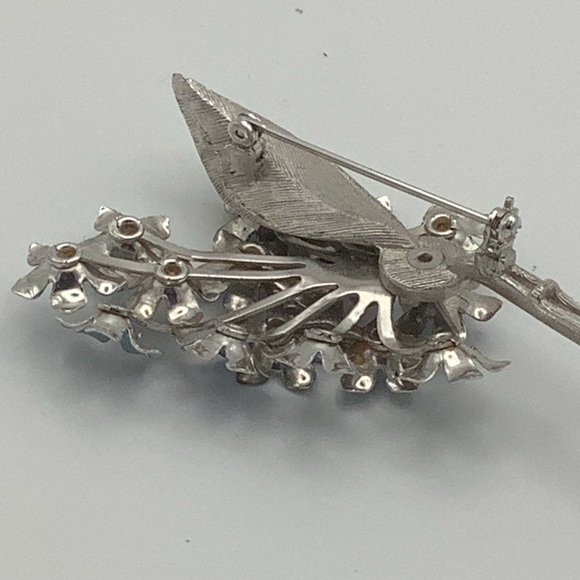 Blue Floral Brooch with Blue Rhinestones - Picture 8 of 9